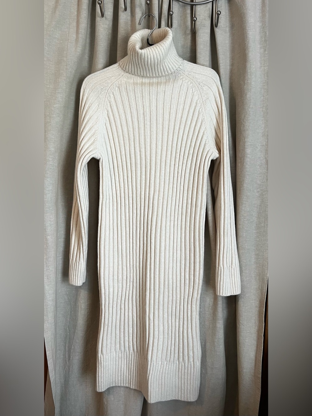 H&M Cream Ribbed Turtleneck Sweater Dress